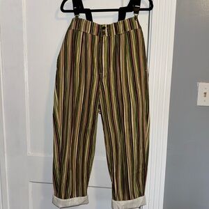 Lucy & Yak Green and Pink Trousers High-Waisted Straight Leg